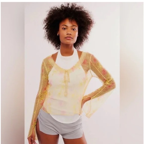 Free People Intimately Postcards from Paris Mesh Embroidered Top Blouse NWOT - Picture 6 of 13